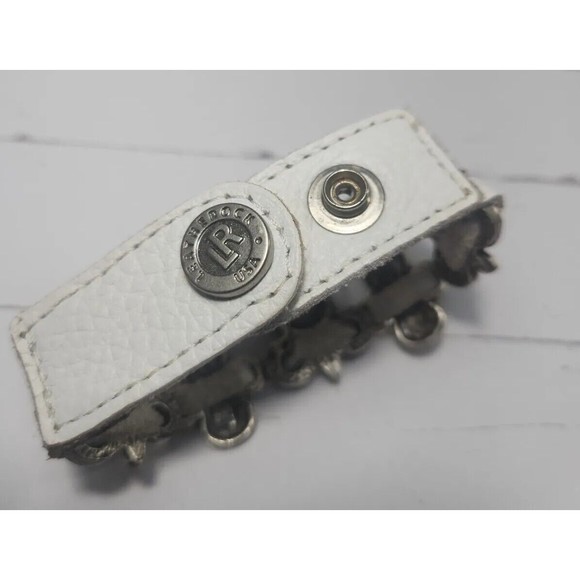 Leatherock White Multi Strand Leather Snap Bracelet Rhinestone Cuff 7.5"L x 1" W - Picture 7 of 11